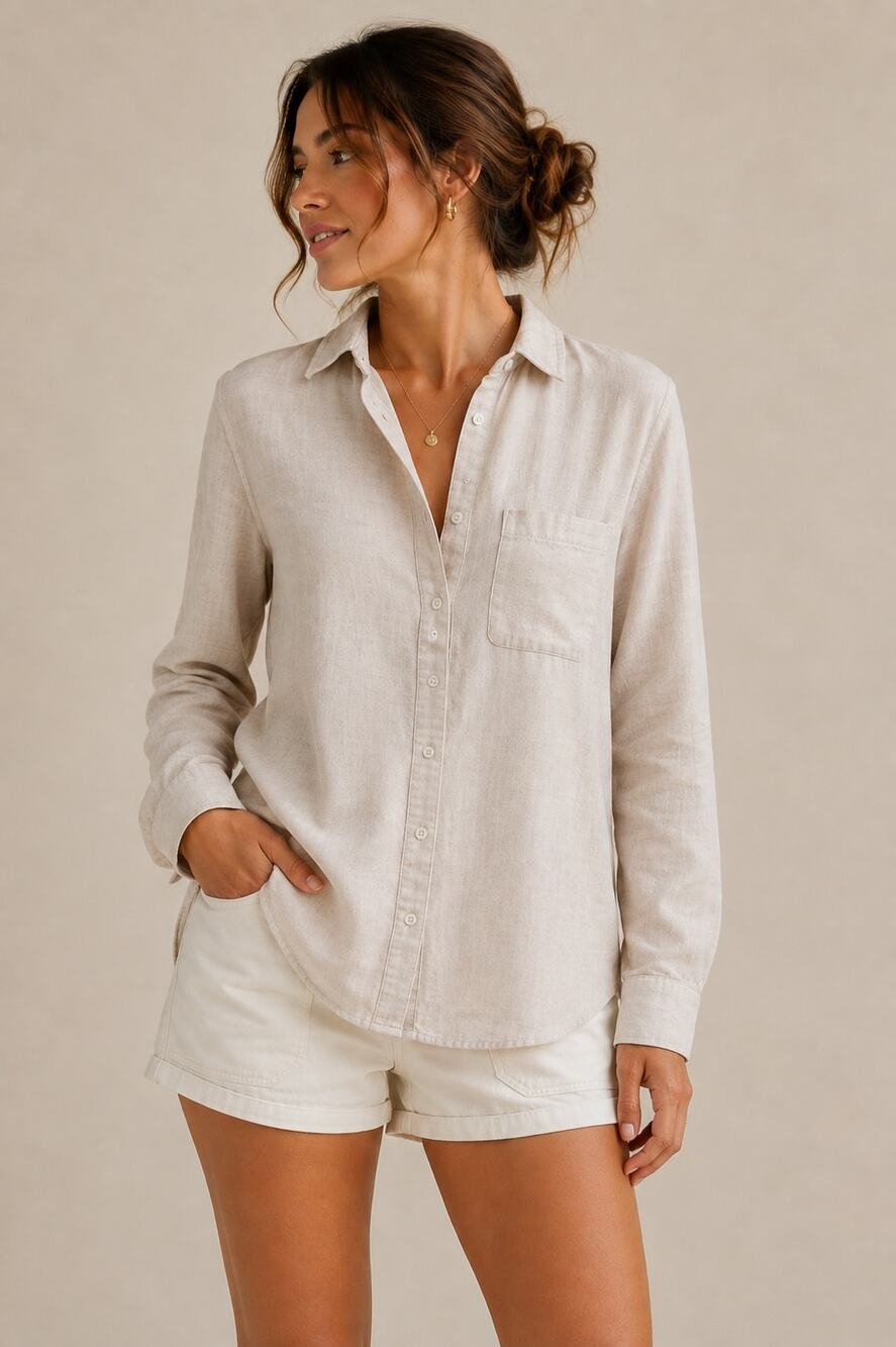 Jenni Kayne Oatmeal Cotton Flannel Button Up Shirt Size XS